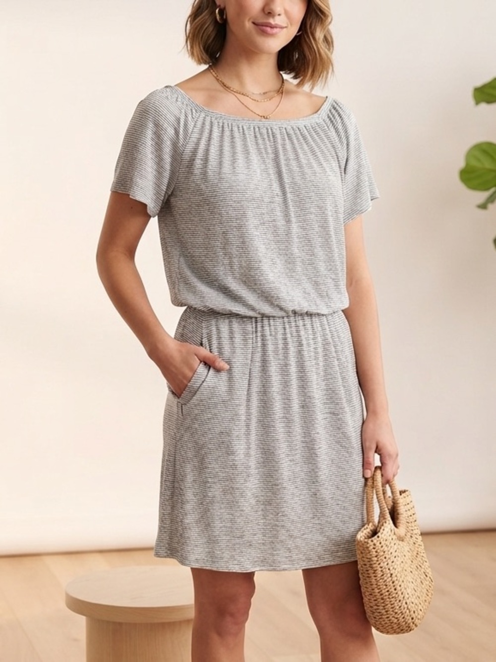 GAP Light Gray Striped Mini Dress